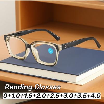 Men'S And Women'S Retro Large Frame Presbyopia Glasses Fashion Square Frame Spring Legs Hd Anti-Blue Light Reading Glasses