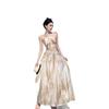 Summer high-end coffee break French seaside vacation sexy long dress ink tube top suspender fashionable two-piece set