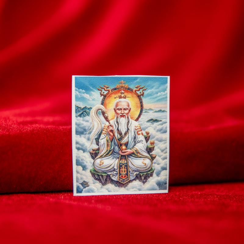 Taoist Buddhist Immortal Gold-Painted Thangka Canvas: Ksitigarbha, Lao Jun, Guanyin