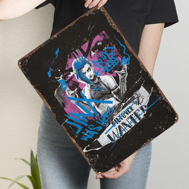 Jinx Var Här Poster Arcane Spel Metallskylt Heminredningsartiklar Anpassade Plåtskyltar för Gamer Spelrum Dekoration Väggkonst Mural