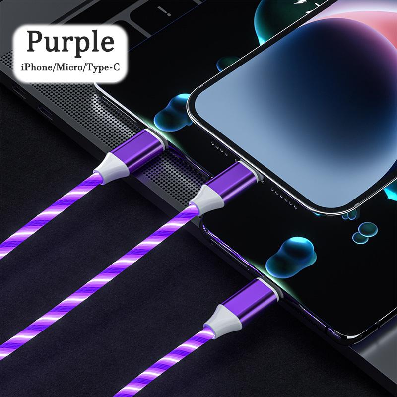3 In 1 Glowing Cable LED Light Micro USB Type C Cable 3A Fast Charging for Samsung iPhone Xiaomi Flowing Streamer Type-C Cable