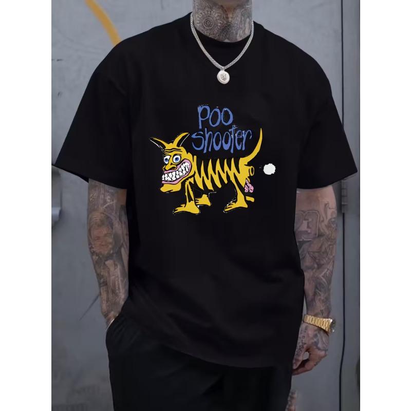 

European sizes Men s Vintage Poop Shooter Graphic T-Shirt - 90s Style Vintage Crew Neck Tee with Bold Yellow and Blue Design, Casual Short Sleeve 4XL чорний