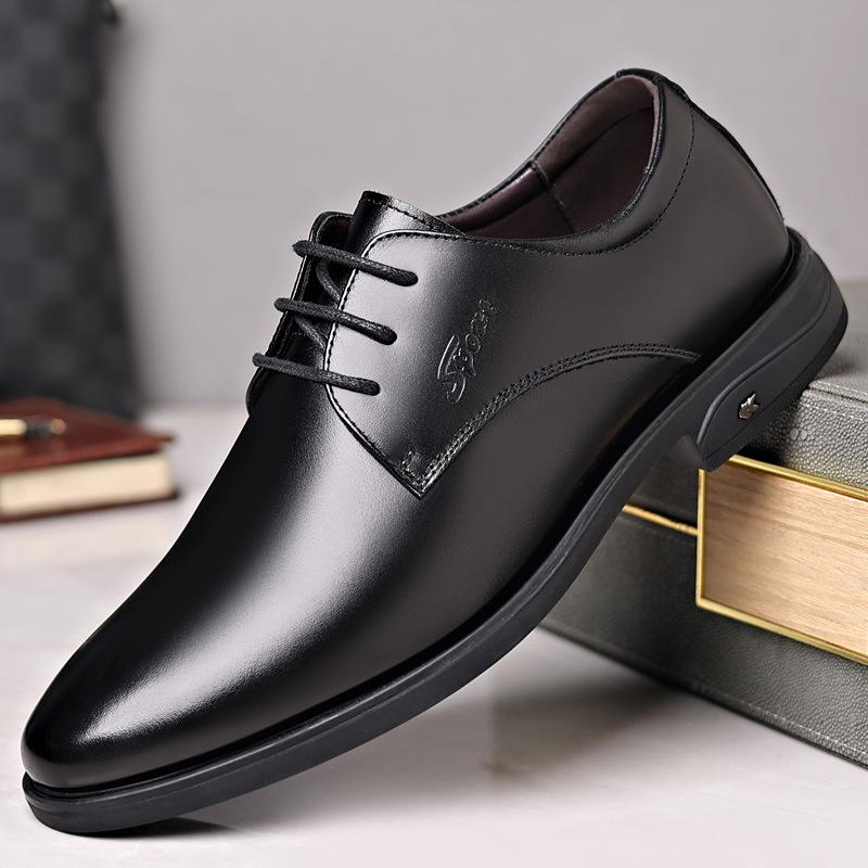 

Men s leather shoes summer fashion new first layer cowhide pointed lace-up business men s shoes non-slip breathable dress shoes