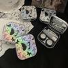 Laser Butterfly Pattern Square Lens Container Women Eye Contacts Lens Case Color Contact Lenses Storage Box Portable Travel Set