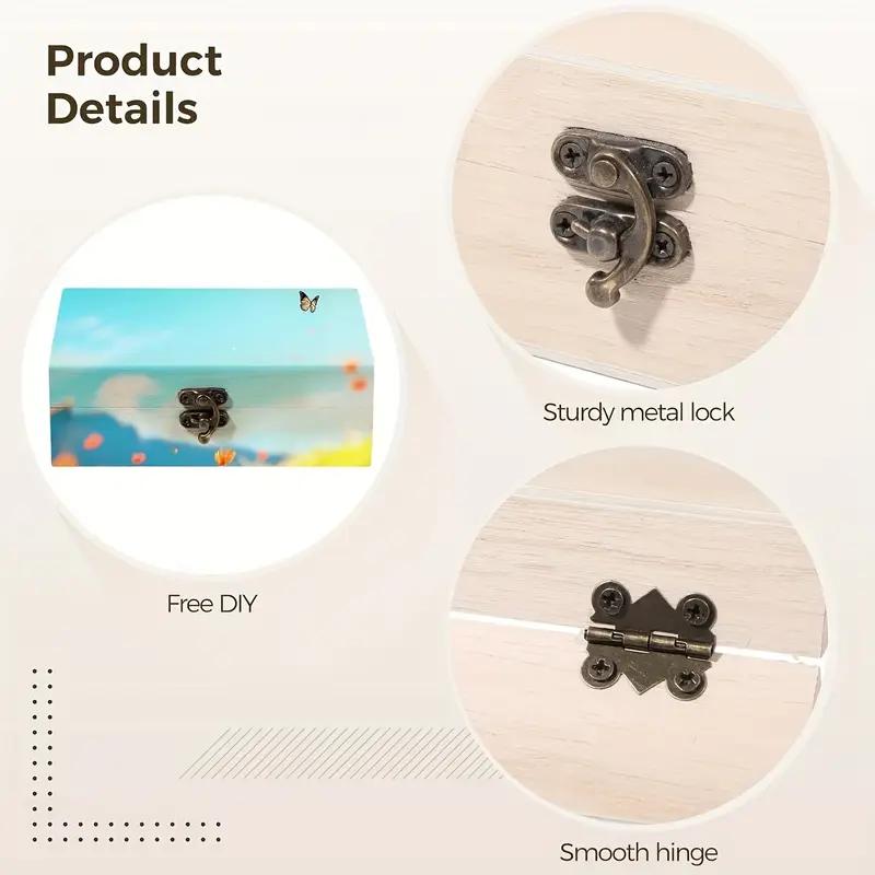3-Piece Simple Wooden Handicraft Box Set - Unfinished with Hinges and Latches, Rectangular DIY Storage Box, Holiday/Birthday Gift, Home Decoration