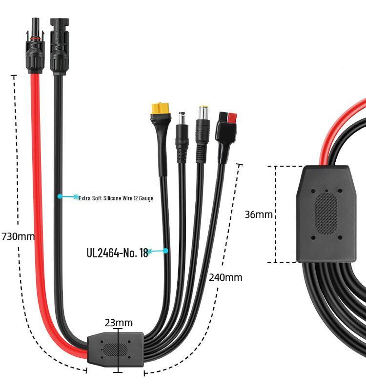 4-in-1 Solar Charging Cable: MC4, DC5521, XT60 Female, Anderson 30A