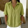 Women's Linen Blend Shirt Casual Short Sleeve Button-Down Loose Fit Blouse Tops