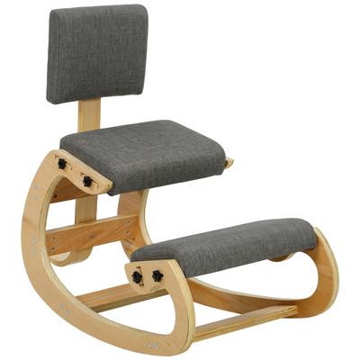 Ergonomic Kneeling Rocking Chair With Backrest In Gray Linen