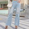 Wide-legged Ripped Flared Jeans For Women