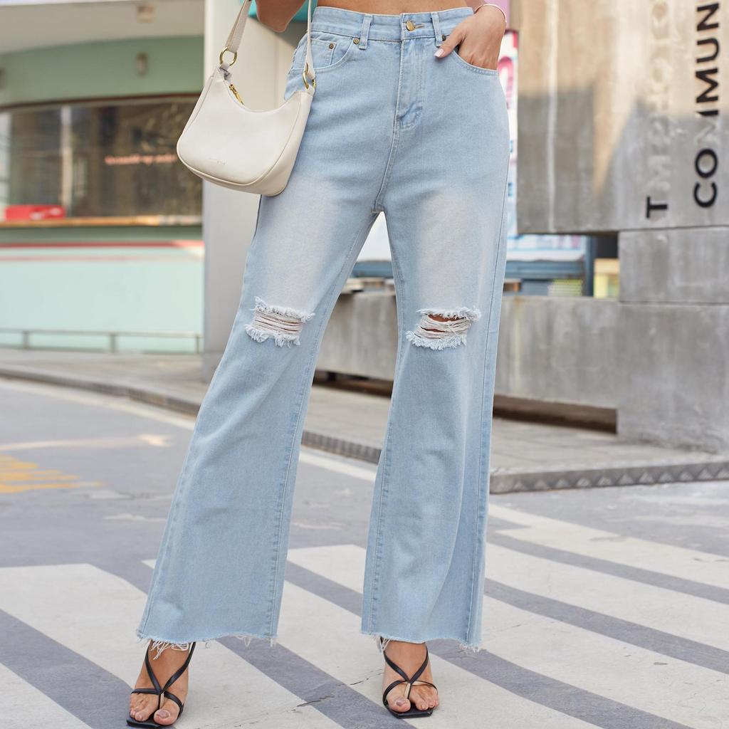 Wide-legged Ripped Flared Jeans For Women