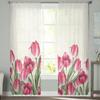Wiosna Akwarela Kwiat Tulipan Tiulowe Zasłony Do Salonu Sypialnia Voile Sheer Zasłony Okno Wystrój Domu Zasłony