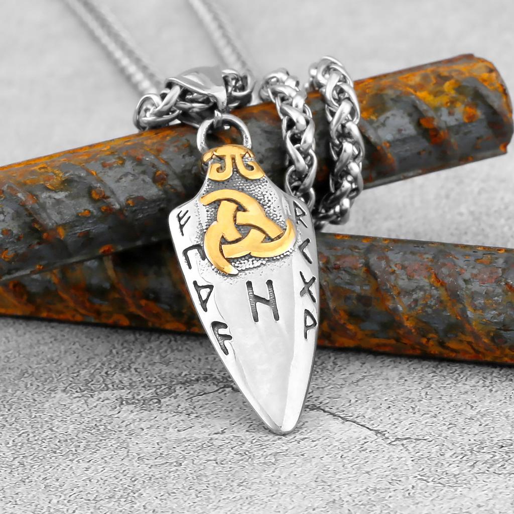 Nordische Runen Odins Speer Halskette Herren Goldfarbe Edelstahl Pfeilspitze Anhänger Valknut Talisman Männlicher Wikinger Schmuck Geschenk