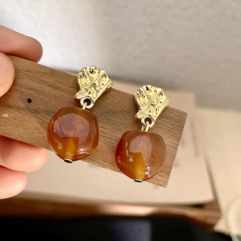 Fashion C-Shaped Amber Color Resin Hoop Earrings For Women Girls Charm Trend Earring Boucle Oreille Exquisite Jewelry