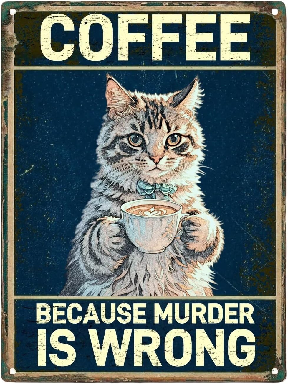 

Vintage Metal Sign Aluminum Sign COFFEE IS WRONG CAT Tin Sign Retro Wall Decor for Home Cafe and Garden Christmas Gift Fo 20x30cm（7.8x11.8inch）
