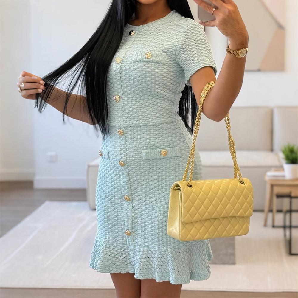 

Темперамент Элегантное Платье с Пуговицами, с Короткими Рукавами и Длинной Юбкой, Женское, Осень-Зима 2025 L синий