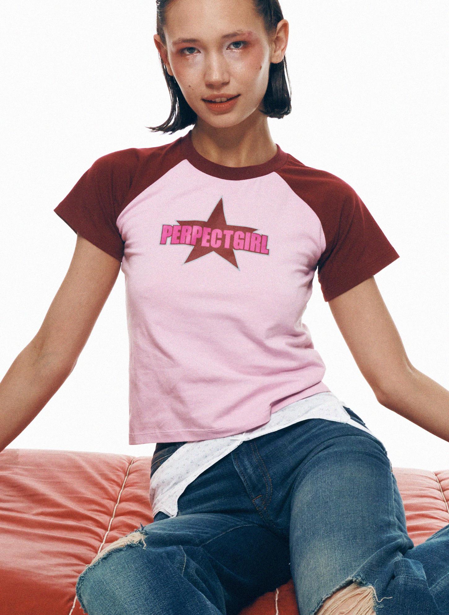Kasel Mix Raglan T-Shirt [Pink] Pink/Free