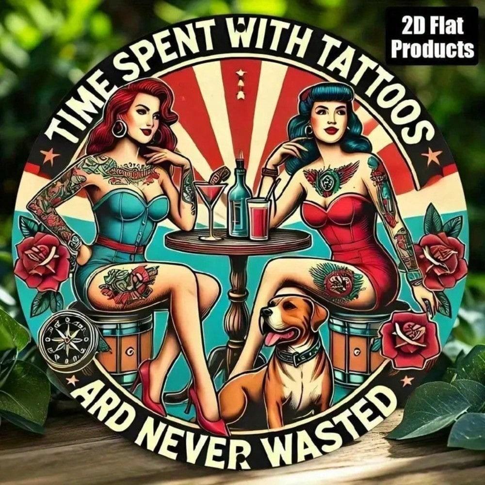 

Vintage Retro Sexy Girl Tattoo Metal Round Wall Sign Beer Bar Aluminum Decor Weatherproof Plaque Garage Man Cave Studio різнокольоровий