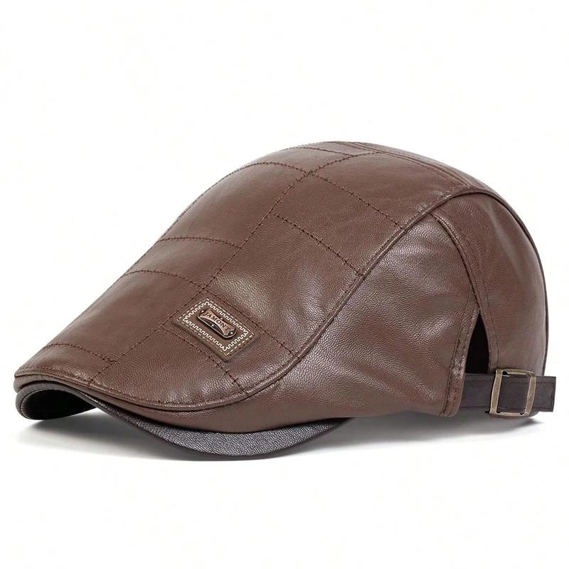 

Men Retro Pu Leather Newsboy Caps Jamont Labeling British Painters Hats Spring Autumn Side Adjustable Flat Cap Hip Hop Berets