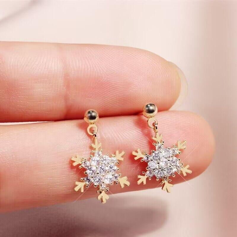 Bobines de moustiques sans piercing d'oreille, boucles d'oreilles en strass, flocon de neige, à la mode