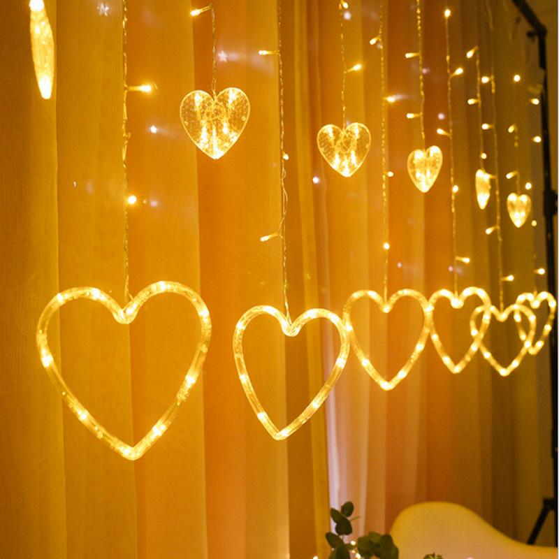 520 LED Lichterketten-Vorhang mit Herzen für den Valentinstag - Große & Kleine Herz-Eiszapfen Blinkende Dekoration