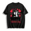 Cute Cat Heart Print Valentine's Day Unisex Casual T-Shirt Pure Cotton T-shirt