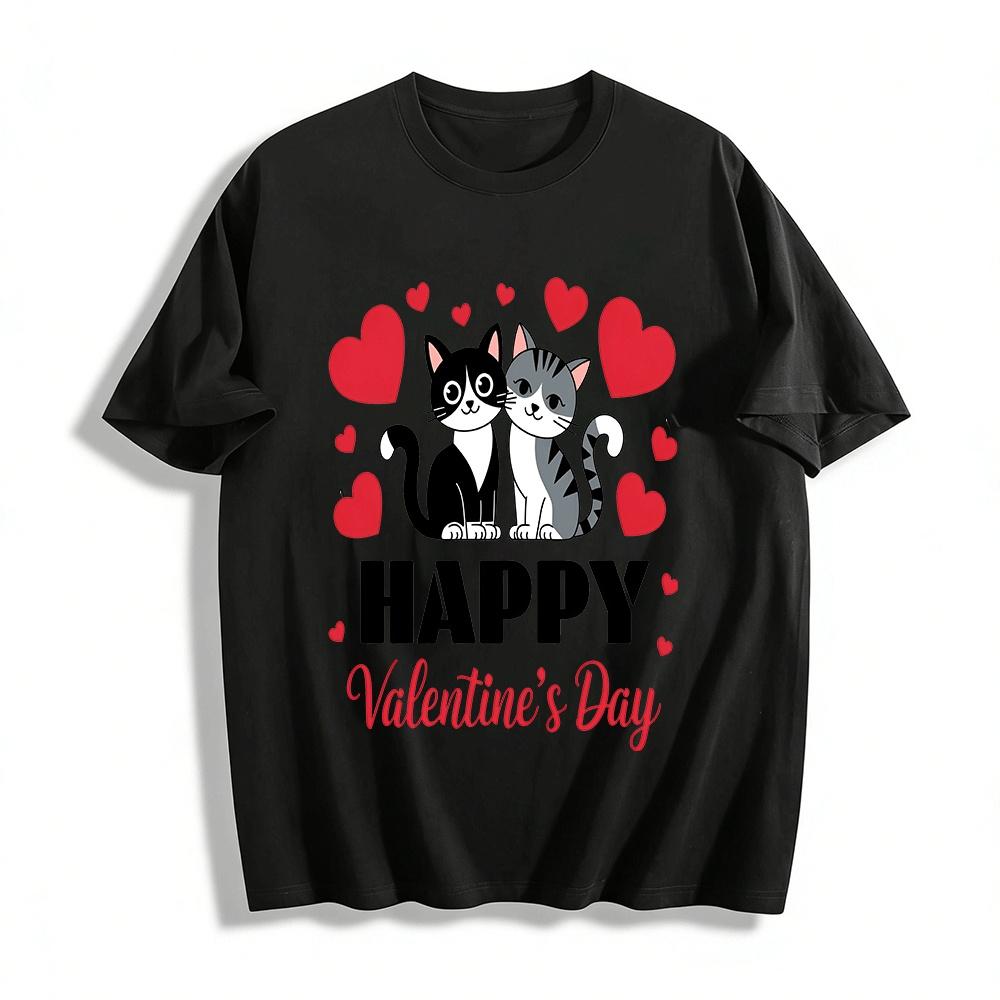 

Cute Cat Heart Print Valentine s Day Unisex Casual T-Shirt Pure cotton T-shirt XXS