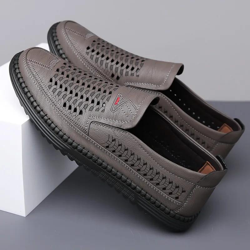 Fashion Summer Fashion Platform Hollow Men's Loafers Designer New Soft Sole Leather Beef Tendon Sole Casual Men Sandals Shoes