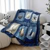Vintage Nautical Blanket - Starfish & Seashell Patchwork Throw, Soft Polyester for Sofa/Bed, Coastal Decor Gift for Beach Lovers