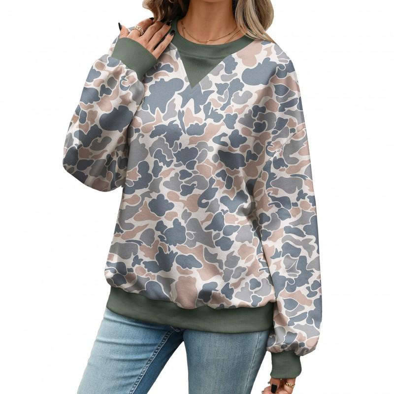 Womens Oversized Long Sleeve Crewneck Sweatshirt With Geometric Print 2026 Winter Casual Top