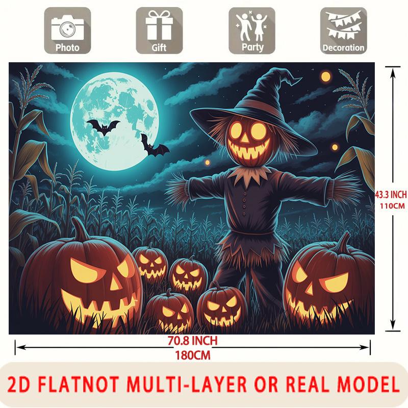Party Backdrop Halloween Flat Scary Pumpkin Scarecrow Multi Layered Celebrations Event Photo Background Front Door Decor