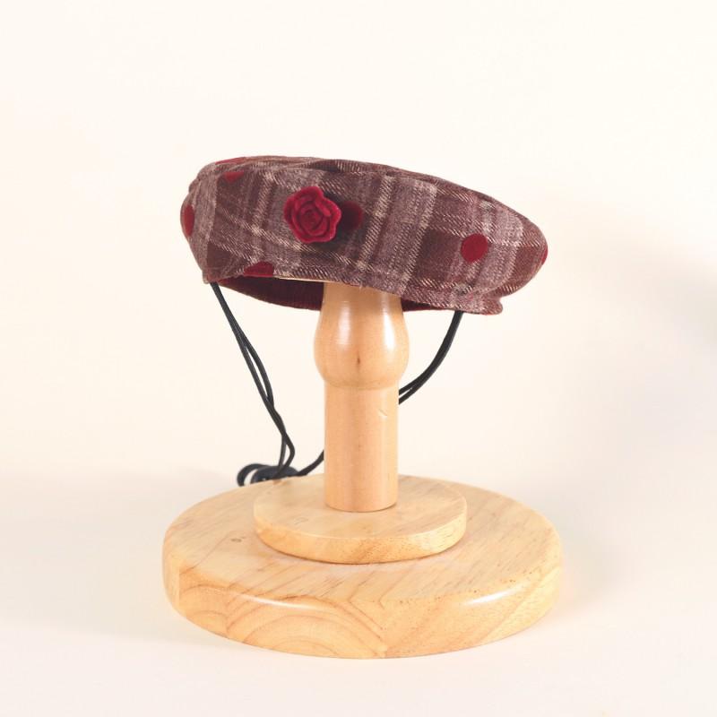 Pet Bowknot Bib Beret Set Cats Dogs - Cotton Woven Plaid Four Use