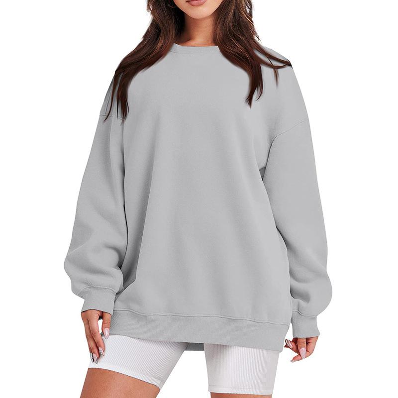 Unisex Crew Neck Long Sleeve Loose Fit Casual Top Solid Color Basic Sweatshirt Korean Fashion Pullover Blouse