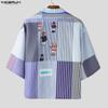 INCERUN Summer Men Lapel Half Sleeve Striped Print Button Up Casual Shirts