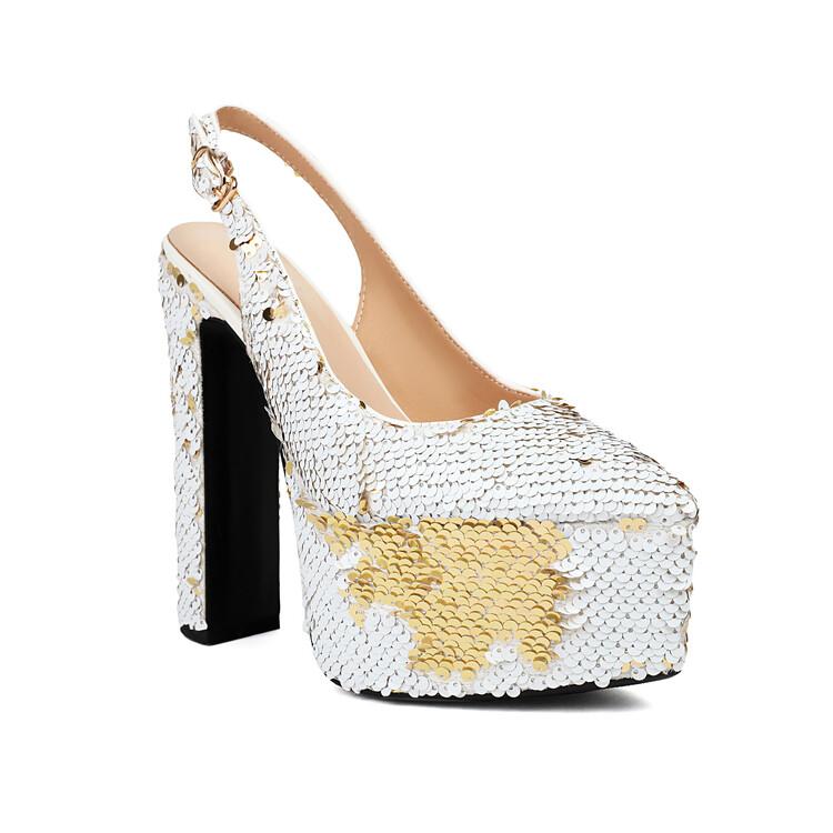 Damen Gold Grün Pailletten Schuhe Sexy Super Hochhackige Klobige Plateaus Pumps Bling Bling Silber Glitzer Schuhe Weiß