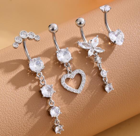 Sommerfugl hjerteformede navle ringsett rustfritt stål CZ mageringer Piercing Ombligo 14G rosa sirkon navlepiercinger