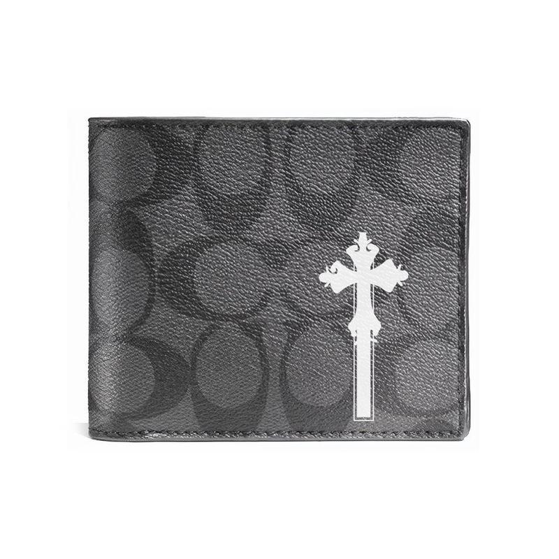 

COACH wallet [Customized bag] 3 IN 1 Hand-painted personalized graffiti Embossed printed short folding belt with detachable card black (white cross) чорний