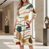 Women Casual Crew Neck Hawaiian Print Midi Dress Relaxed Fit Three Quarter Sleeve Soft Fabric Summer Dress for Daily Wear
