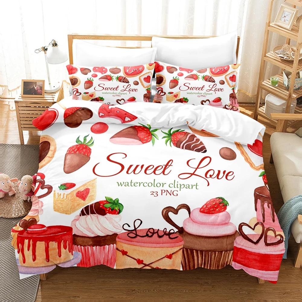 Bedding Set Pink Love Heart Duvet Cover Boys Fashion Quilt Cover Girls Room Cute Sweets Bedding King/Queen Duvet Cover Set