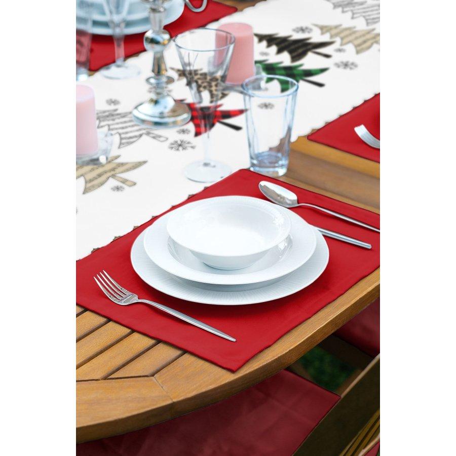 New Year Concept Christmas Tree Printed Runner and Placemat Set 5 Pieces / Placemat Table Mat Dining Table Mat Coaster