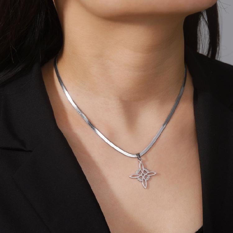 Amulet Witch Knot Stainless Steel Chain Necklace for Women Drop Neck Chokers