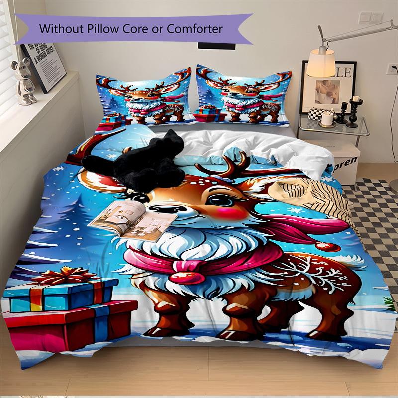 

3pcs Christmas deer Bedding Set - 1 Duvet Cover + 2 Pillowcases(Core Not Included), Machine Washable Polyester yy251216140 135x200cm