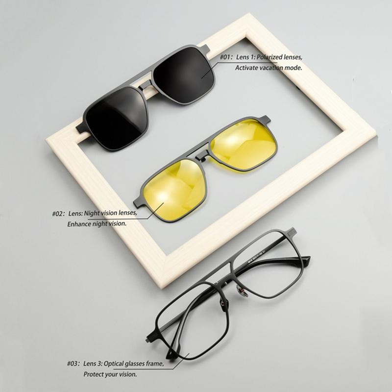 Magnetic Clip On Glasses Women Driving Polarised Polygonal Optical Myopia Eyewear Men Custom Prescription Glasses Frame