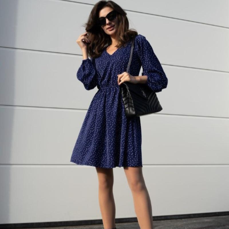 Fashion V-neck Long Sleeve Polka Dot Casual Dress for Women Summer New High Waist A Line Women's Dresses Vintage Slim Fit Sexy Party Short Dress 26268