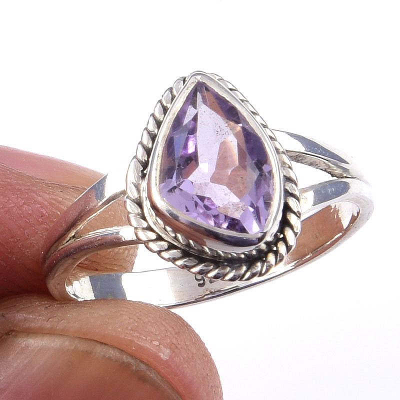 

Кольцо из чистого серебра 925 пробы с натуральным розовым аметистом ручной работы S.6 V5v60