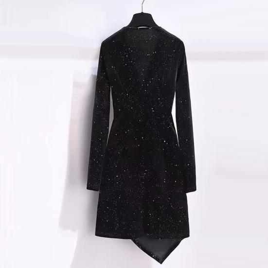 Women Short Dress V Neck Long Sleeves Pleated Pure Color Slim Fit Sheath Irregular Hem OL Commuting Party Prom Mini Dress Evening Events