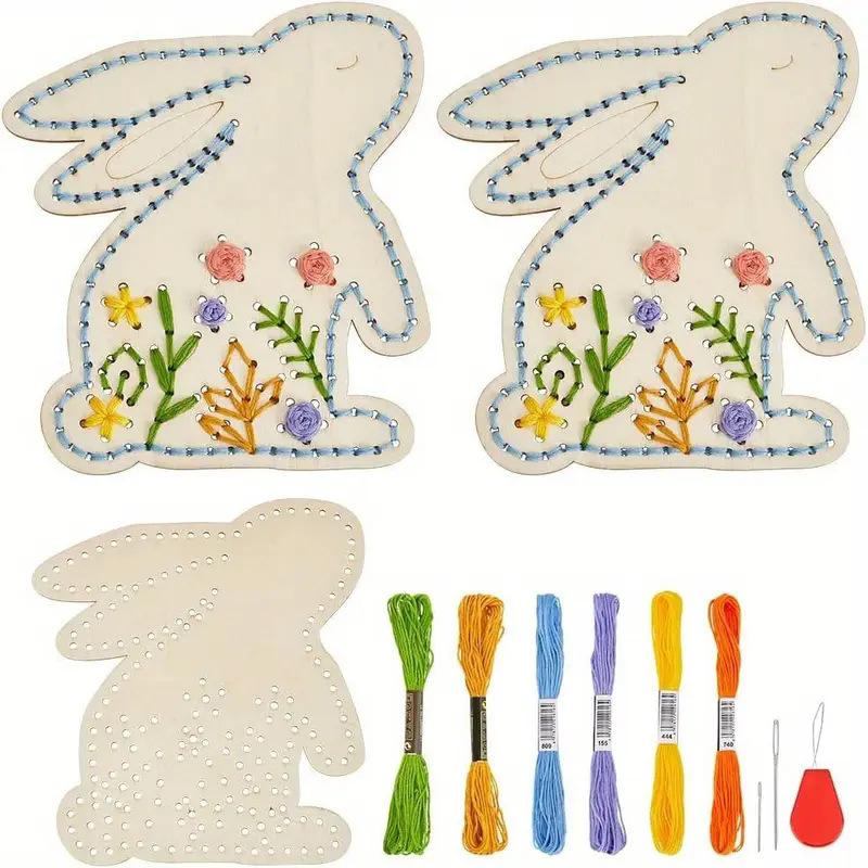 Bunny Shape Cross Stitch Kit Wooden Ornaments Easter Hanging Decor Craft for Home Decor DIY Easter Craft Supplies