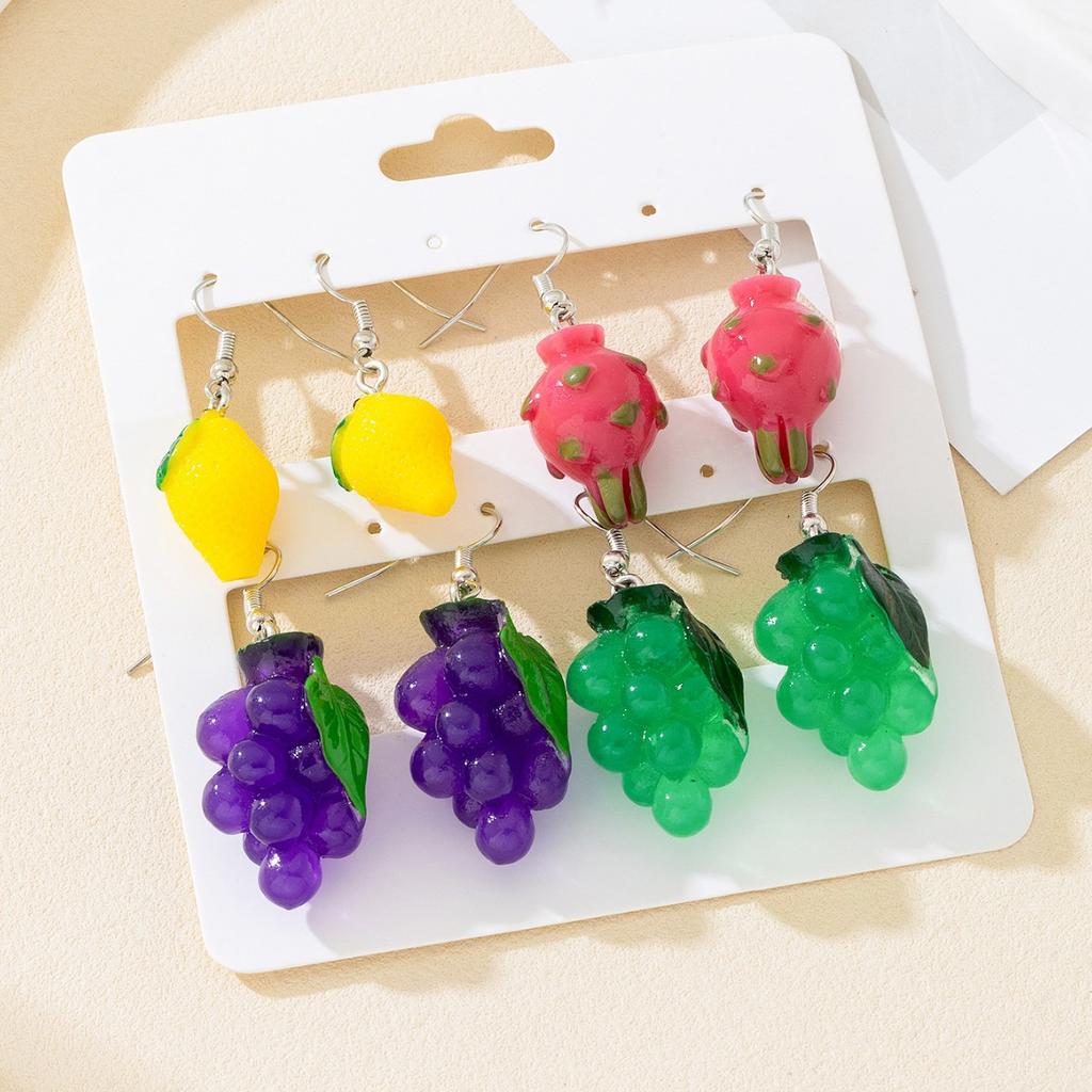 1 Pair of Simulated Three-dimensional Fruit Earrings, Earrings, Lemon Dragon Fruit Grape Qingti, Cute Vacation for Friends