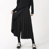 Women Pants Dark Style Black Solid Color Pleated Fake Two-piece Irregular High Street Loose Wide Leg Casual Individual Mid-calf Length Culottes