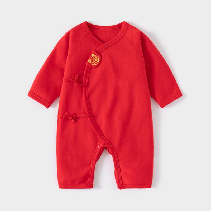 Newborn Red Cotton Bodysuit | New Year Baby Outfit | Cute & Fun Full Moon Gift 52cm (2-3.5kg, 46-52cm)
