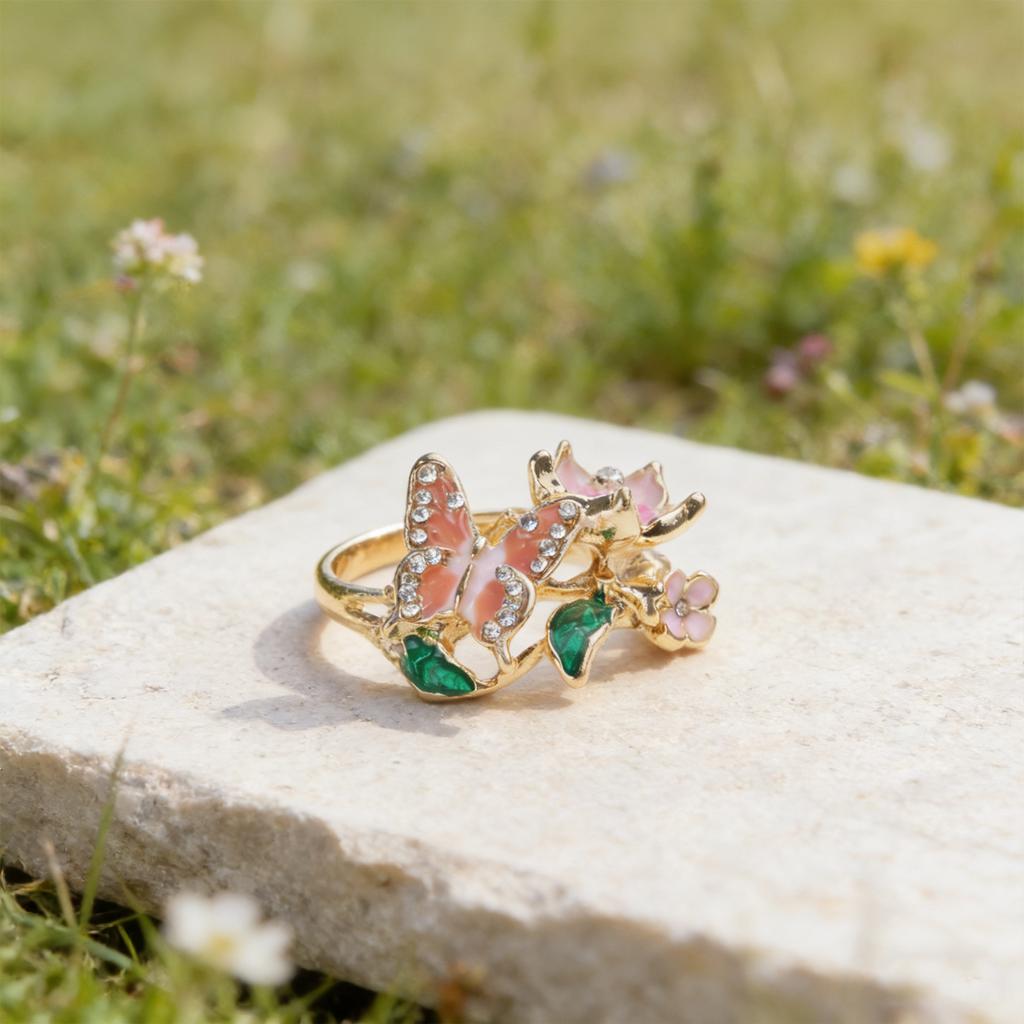Fashion Butterfly Rings Featuring Vibranting Drip Oil Alloy Construction For Everyday Elegant And Symbolic Charm